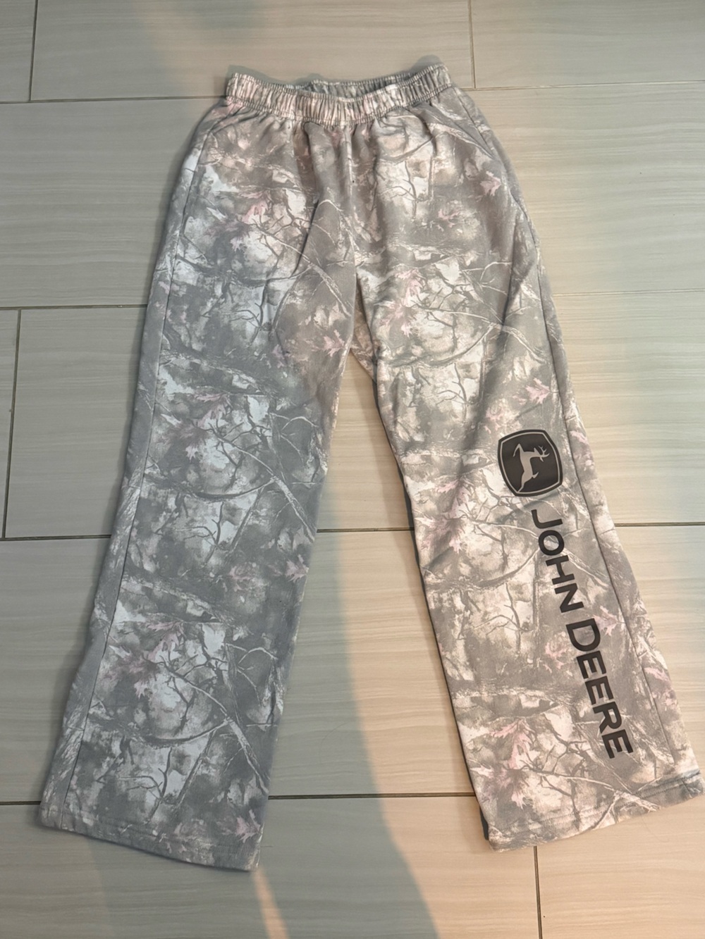 John Deere Girls' Light Gray Camo Leggings with Pink Accents